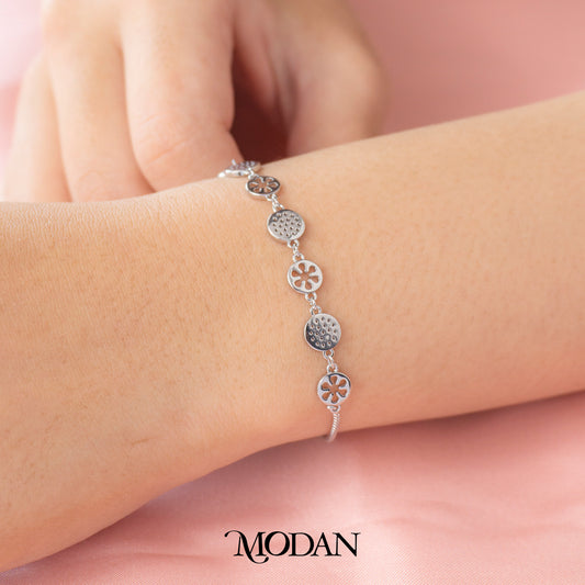 Silver Round Circle Flower Minimalist Adjustable Bracelet Gelang Minimalis Hypoallergenic Gold Filled