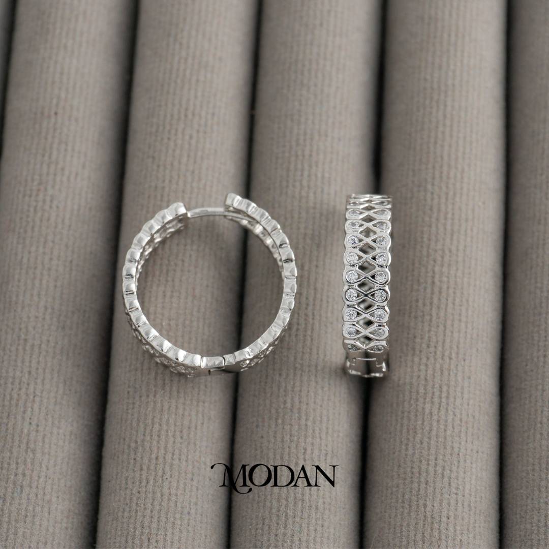 Open Lined Infinity Pattern Hoop Earrings Anting Bulat Wanita Hypoallergenic Gold Plated