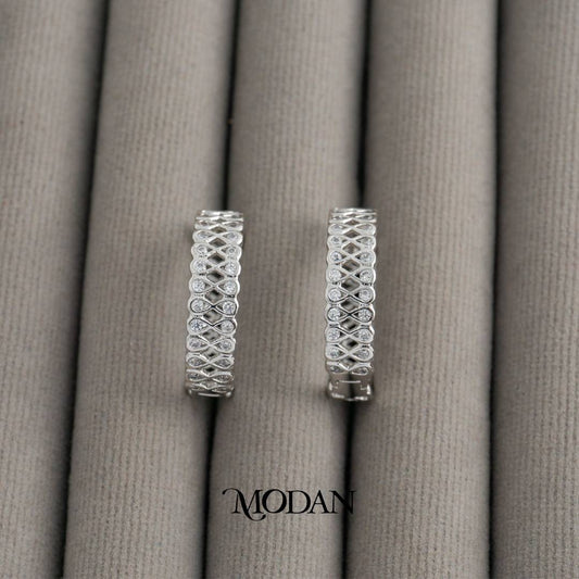 Open Lined Infinity Pattern Hoop Earrings Anting Bulat Wanita Hypoallergenic Gold Plated