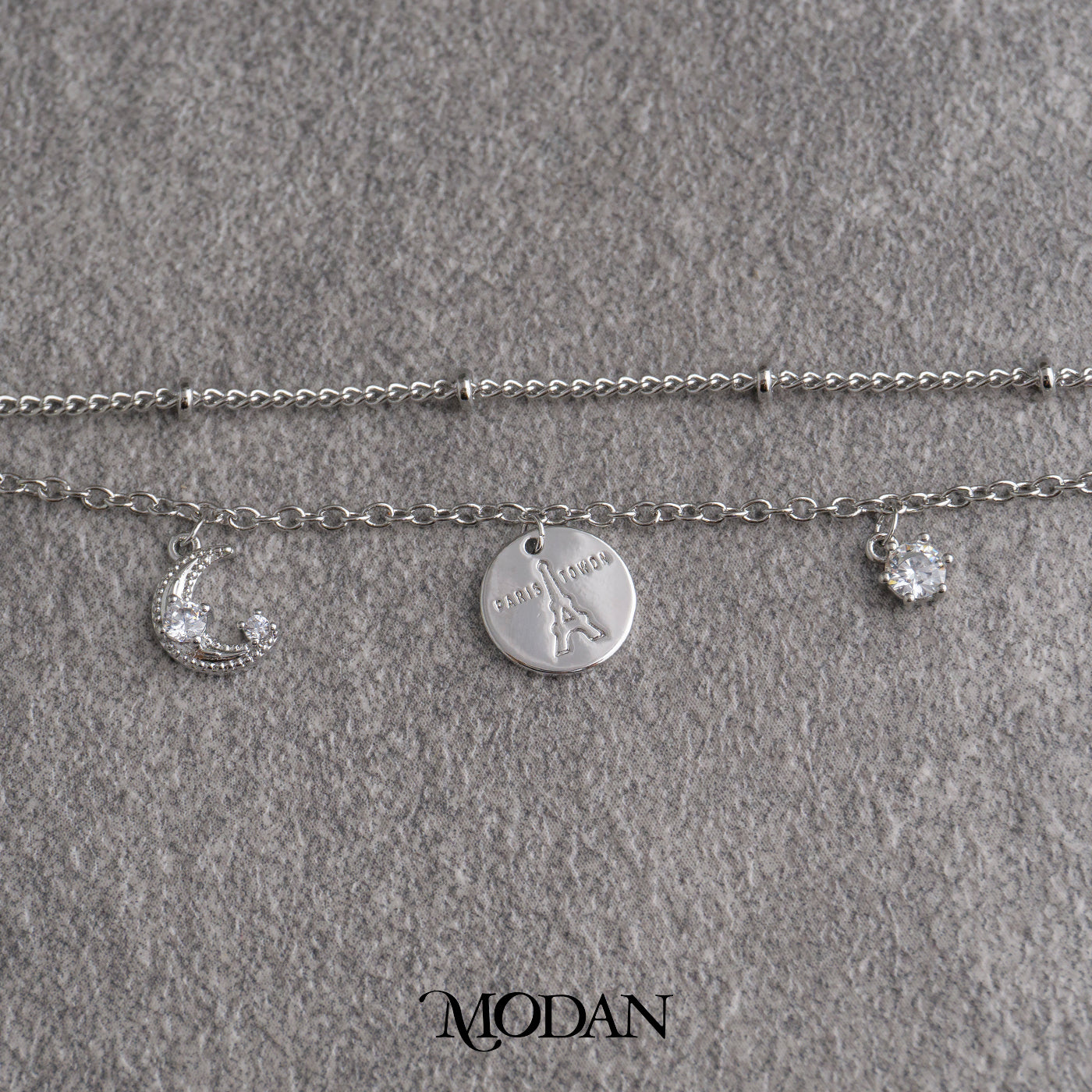 (16cm) Silver Night in Paris Eiffel Tower Moon and Star Bracelet Gelang Bulan Bintang Hypoallergenic Gold Filled