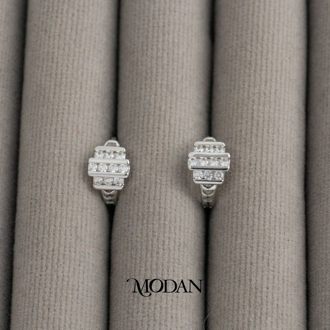 Triple Zirconia Thick Hoop Earrings Anting Bulat Simple Hypoallergenic Gold Plated