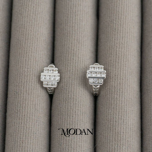 Triple Zirconia Thick Hoop Earrings Anting Bulat Simple Hypoallergenic Gold Plated