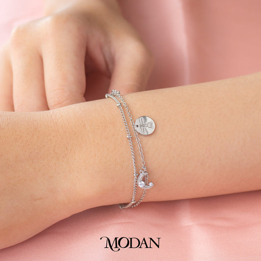 (16cm) Silver Night in Paris Eiffel Tower Moon and Star Bracelet Gelang Bulan Bintang Hypoallergenic Gold Filled