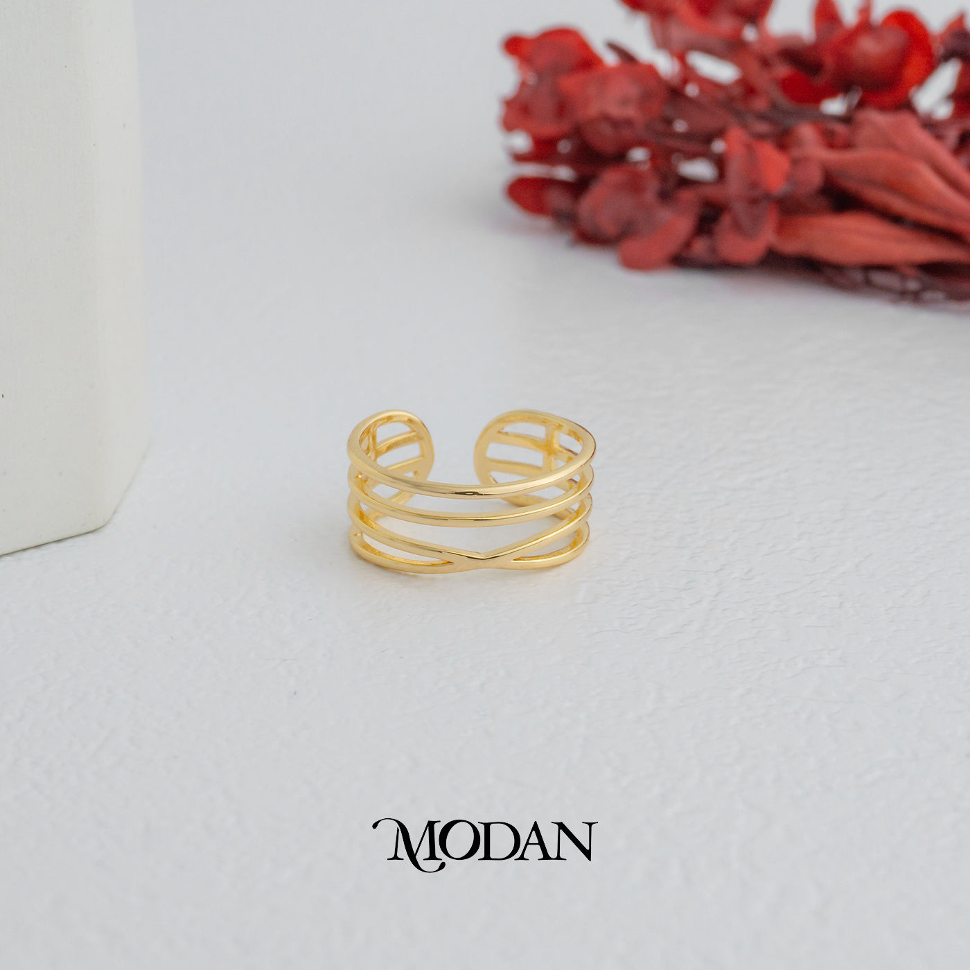 Minimalist Four Layer Stacked Ring Cincin Minimalis Tumpuk Hypoallergenic Gold Plated
