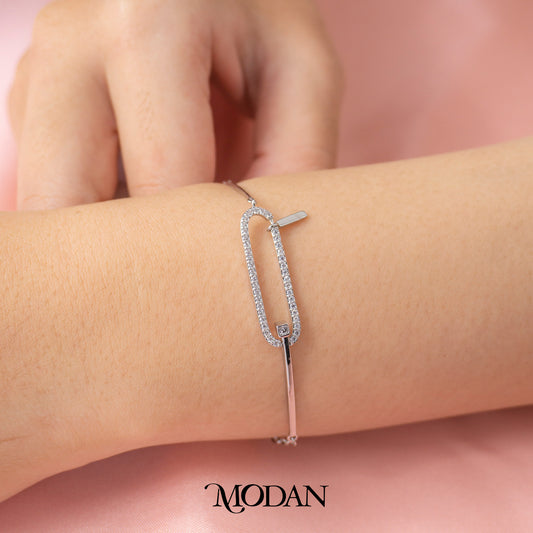 Silver Minimalist Elongated Paperclip Chain Bracelet Gelang Rantai Simple Hypoallergenic Gold Filled