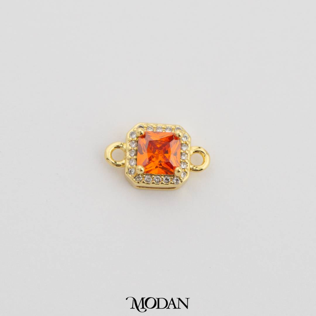 Square Princess Cut Birthstone DIY Connector Liontin Bulan Lahir Warna-Warni Hypoallergenic Gold Filled