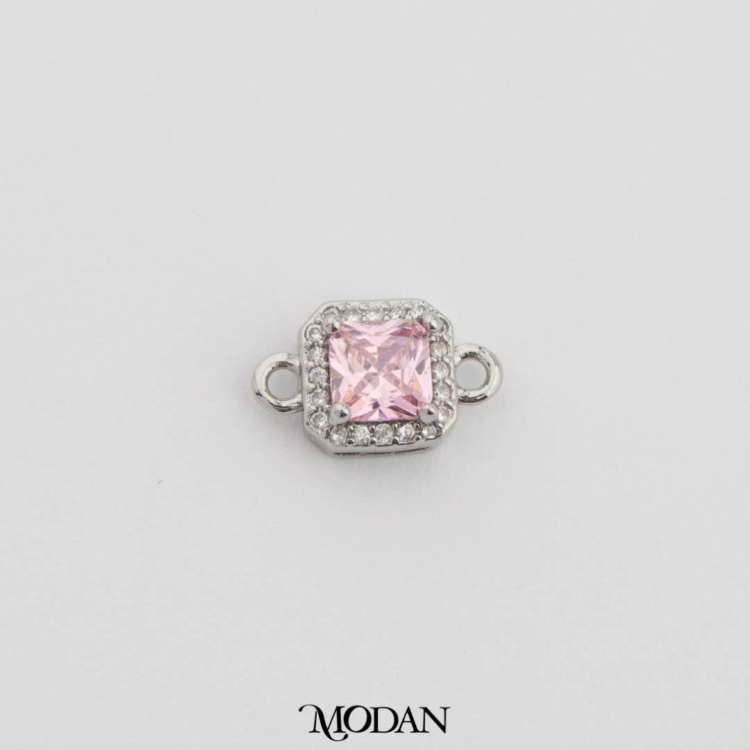Square Princess Cut Birthstone DIY Connector Liontin Bulan Lahir Warna-Warni Hypoallergenic Gold Filled