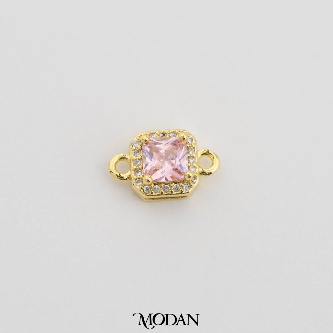 Square Princess Cut Birthstone DIY Connector Liontin Bulan Lahir Warna-Warni Hypoallergenic Gold Filled