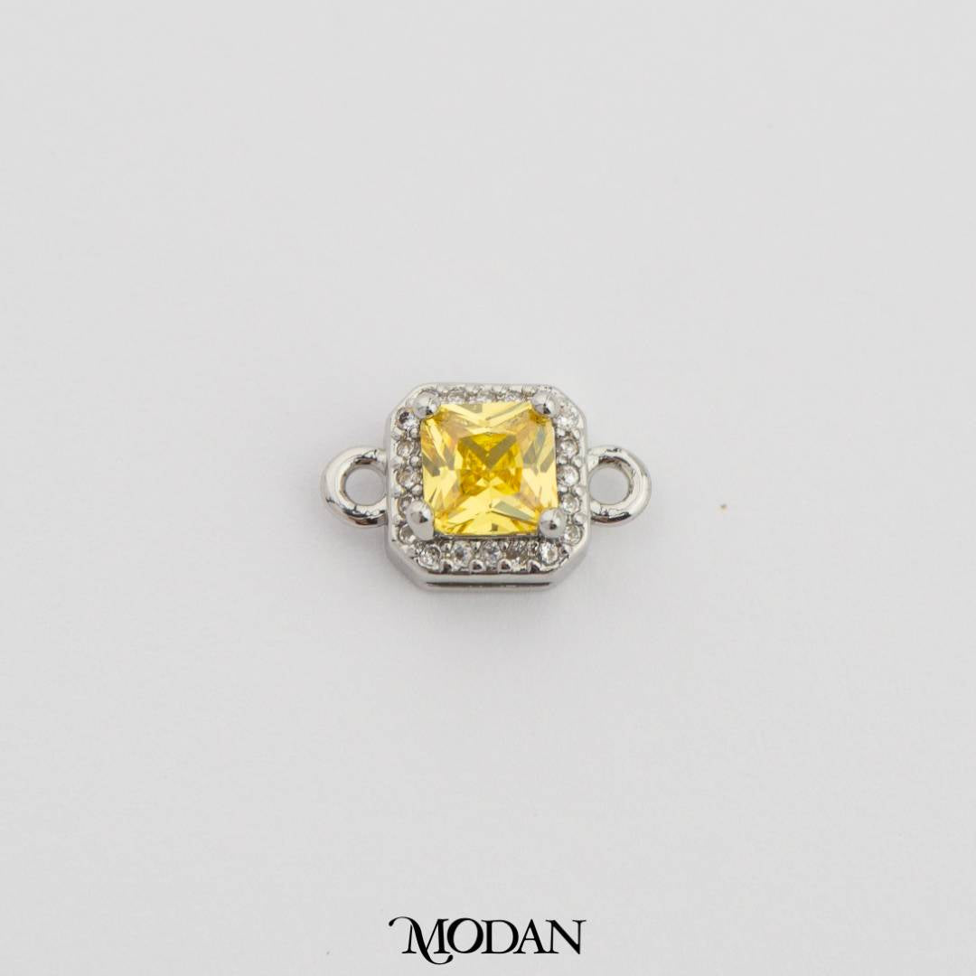 Square Princess Cut Birthstone DIY Connector Liontin Bulan Lahir Warna-Warni Hypoallergenic Gold Filled