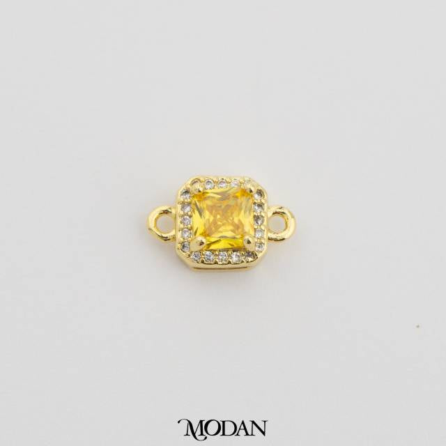 Square Princess Cut Birthstone DIY Connector Liontin Bulan Lahir Warna-Warni Hypoallergenic Gold Filled