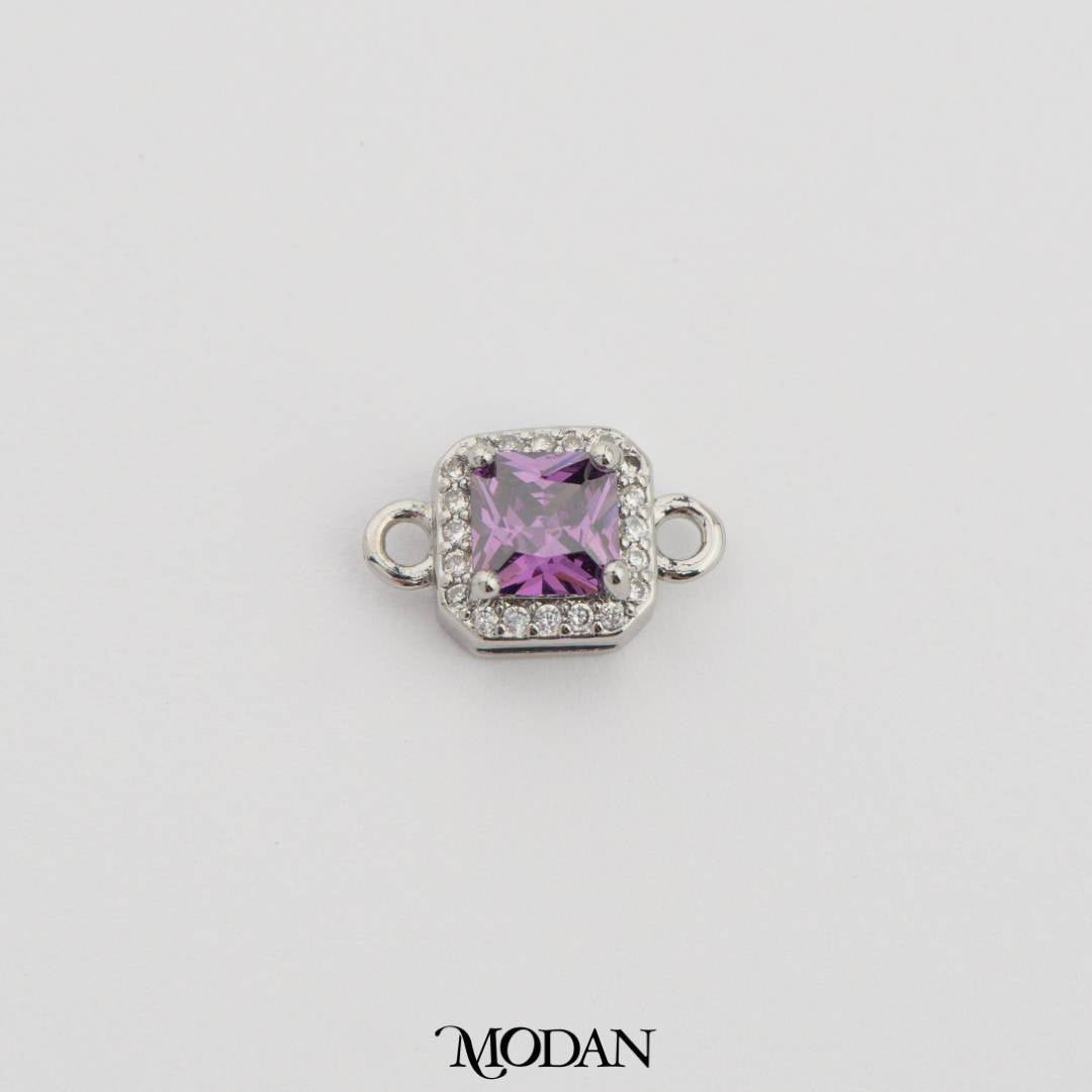 Square Princess Cut Birthstone DIY Connector Liontin Bulan Lahir Warna-Warni Hypoallergenic Gold Filled