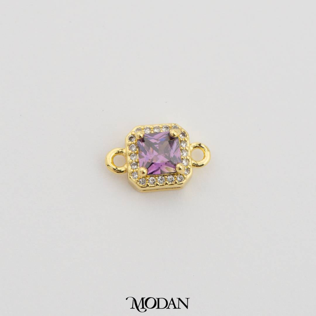 Square Princess Cut Birthstone DIY Connector Liontin Bulan Lahir Warna-Warni Hypoallergenic Gold Filled