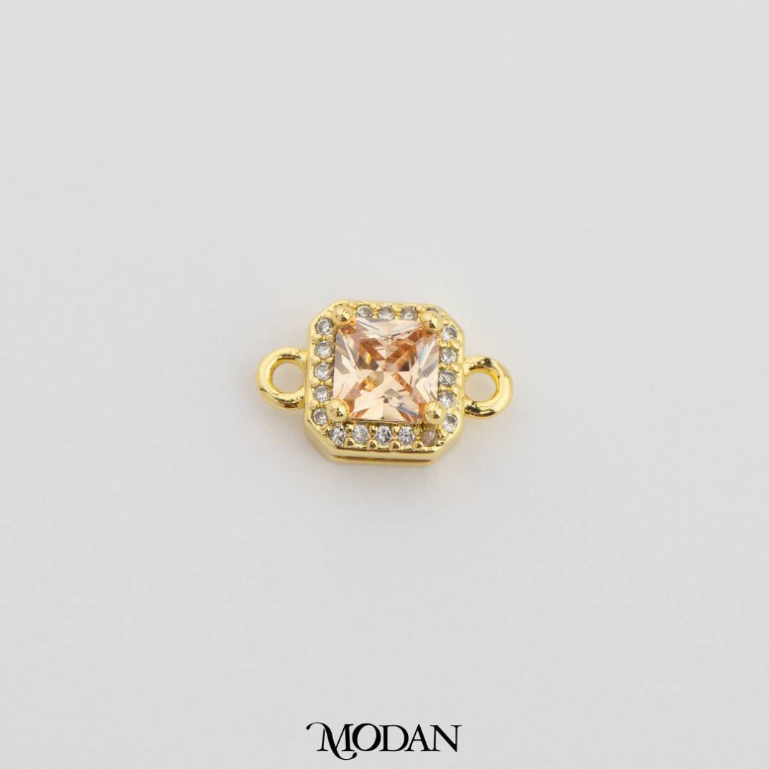 Square Princess Cut Birthstone DIY Connector Liontin Bulan Lahir Warna-Warni Hypoallergenic Gold Filled
