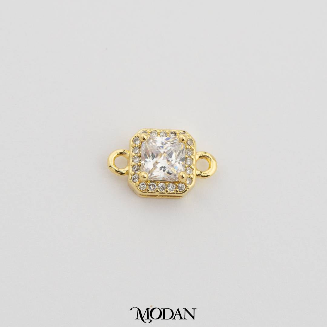Square Princess Cut Birthstone DIY Connector Liontin Bulan Lahir Warna-Warni Hypoallergenic Gold Filled