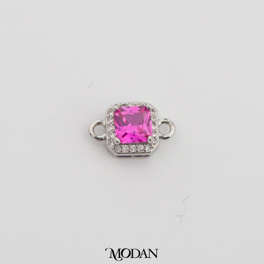 Square Princess Cut Birthstone DIY Connector Liontin Bulan Lahir Warna-Warni Hypoallergenic Gold Filled
