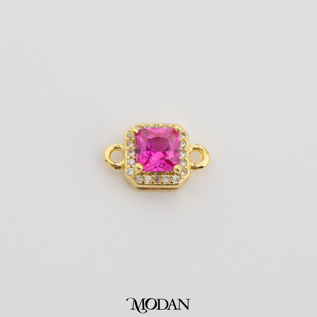 Square Princess Cut Birthstone DIY Connector Liontin Bulan Lahir Warna-Warni Hypoallergenic Gold Filled