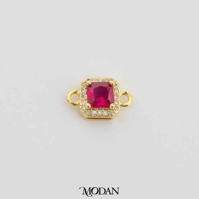 Square Princess Cut Birthstone DIY Connector Liontin Bulan Lahir Warna-Warni Hypoallergenic Gold Filled