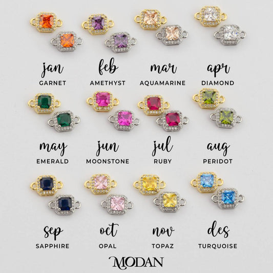Square Princess Cut Birthstone DIY Connector Liontin Bulan Lahir Warna-Warni Hypoallergenic Gold Filled