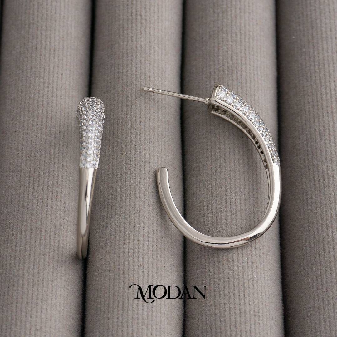 Sparkling Statement J-Shaped Hoop Earrings Anting Hijab Lengkung J Hypoallergenic Gold Filled
