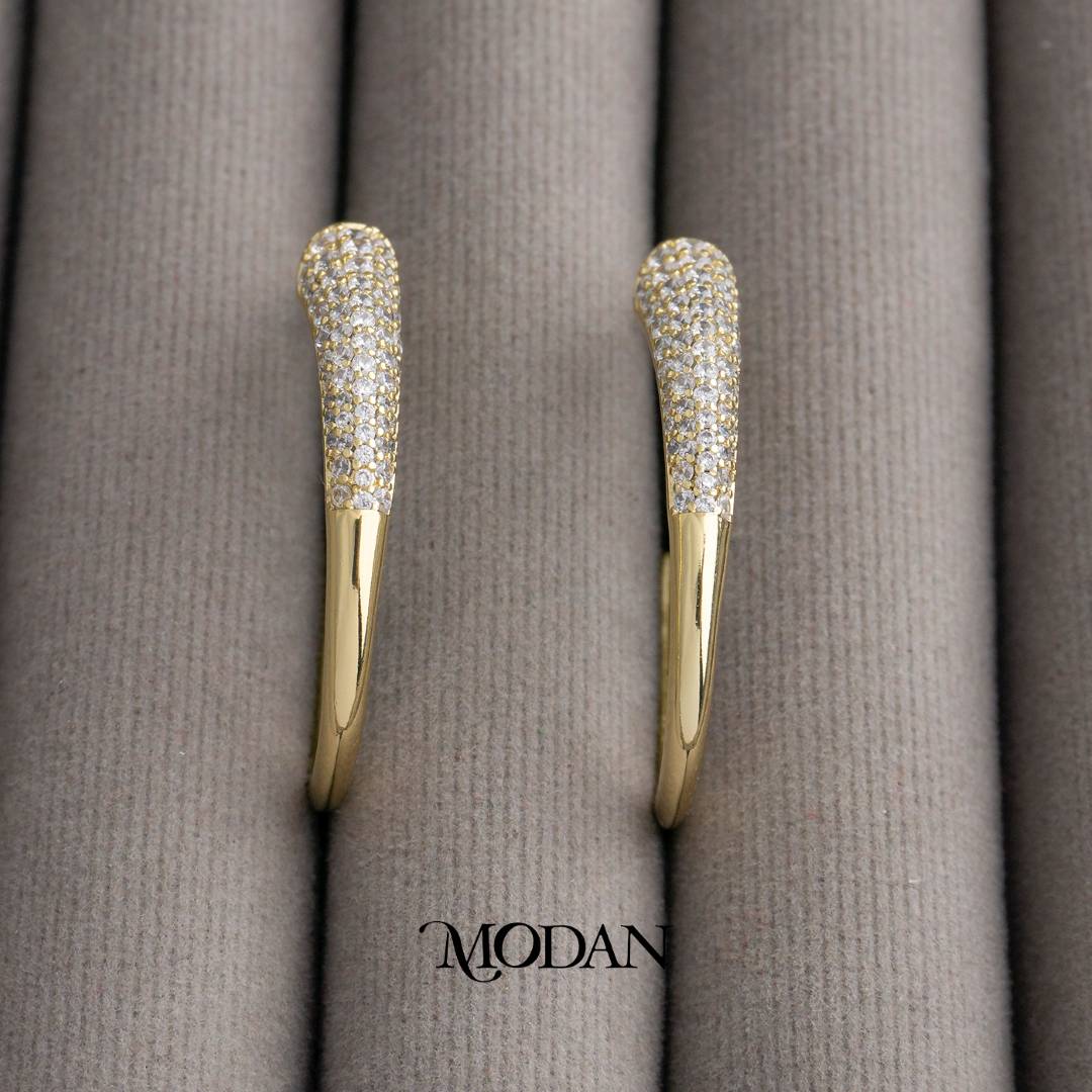 Sparkling Statement J-Shaped Hoop Earrings Anting Hijab Lengkung J Hypoallergenic Gold Filled