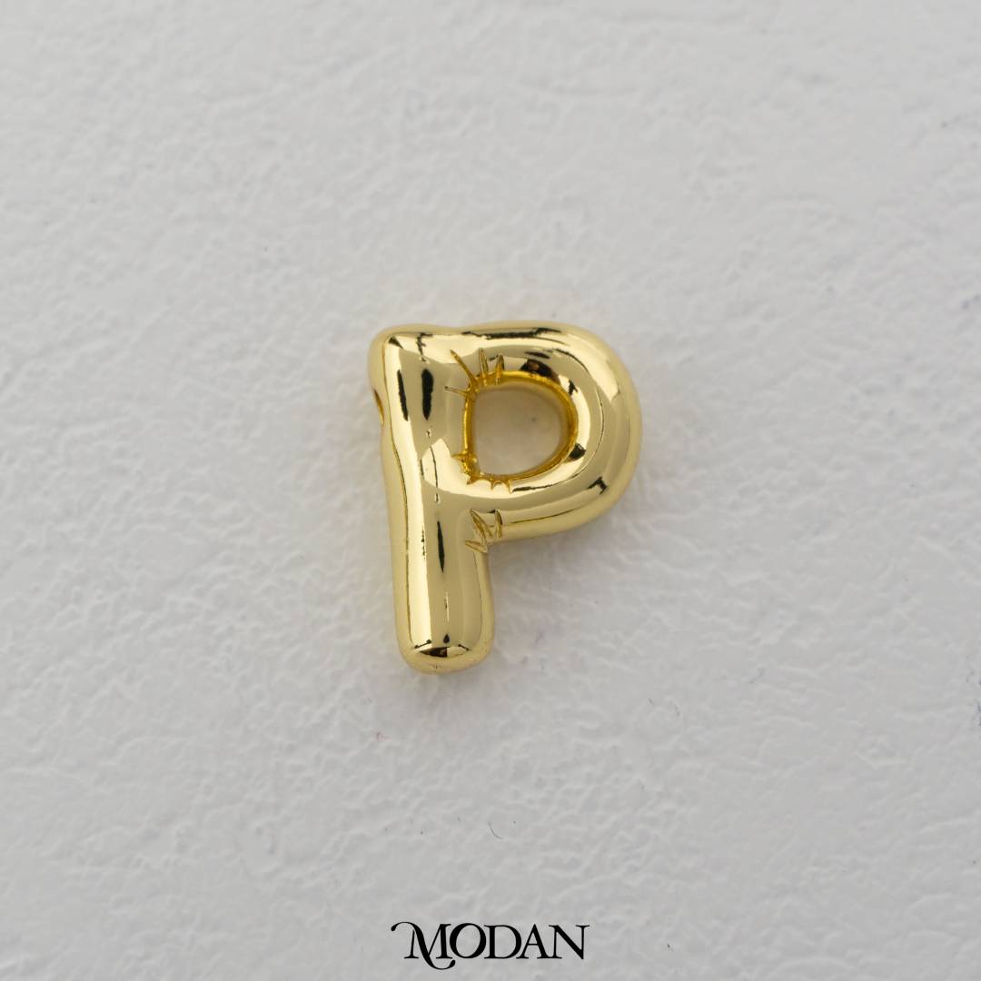 Chunky Plain A-Z Initial Alphabet Thick DIY Beads Charm Manik Liontin Kalung Huruf Tebal Hypoallergenic Gold Filled