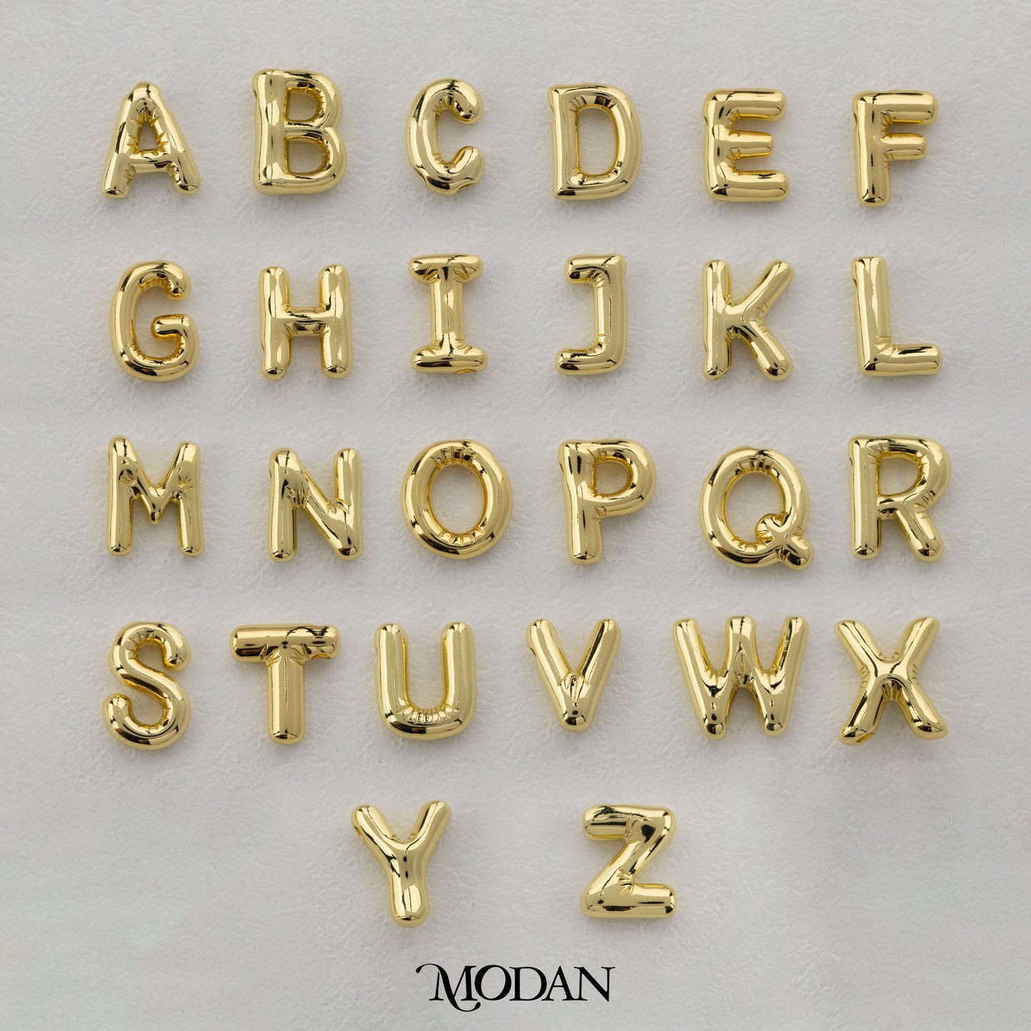 Chunky Plain A-Z Initial Alphabet Thick DIY Beads Charm Manik Liontin Kalung Huruf Tebal Hypoallergenic Gold Filled