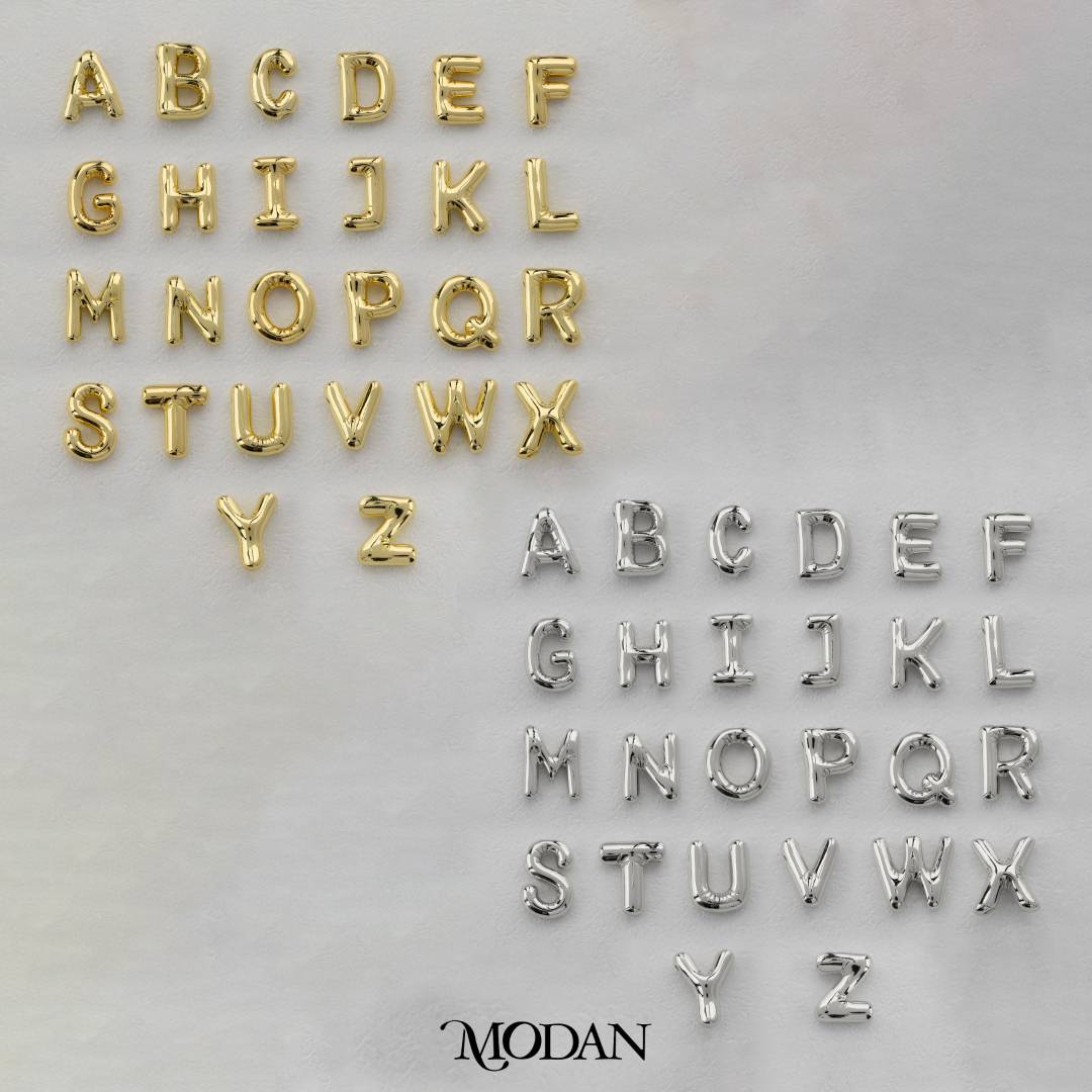Chunky Plain A-Z Initial Alphabet Thick DIY Beads Charm Manik Liontin Kalung Huruf Tebal Hypoallergenic Gold Filled