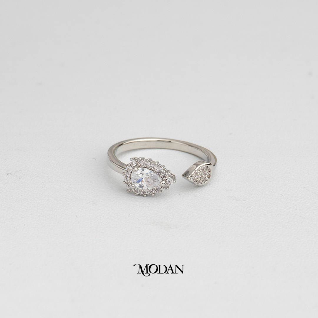 Minimalist Tear And Leaf Open Ring Cincin Air Mata & Daun Minimalis Hypoallergenic Gold Plated