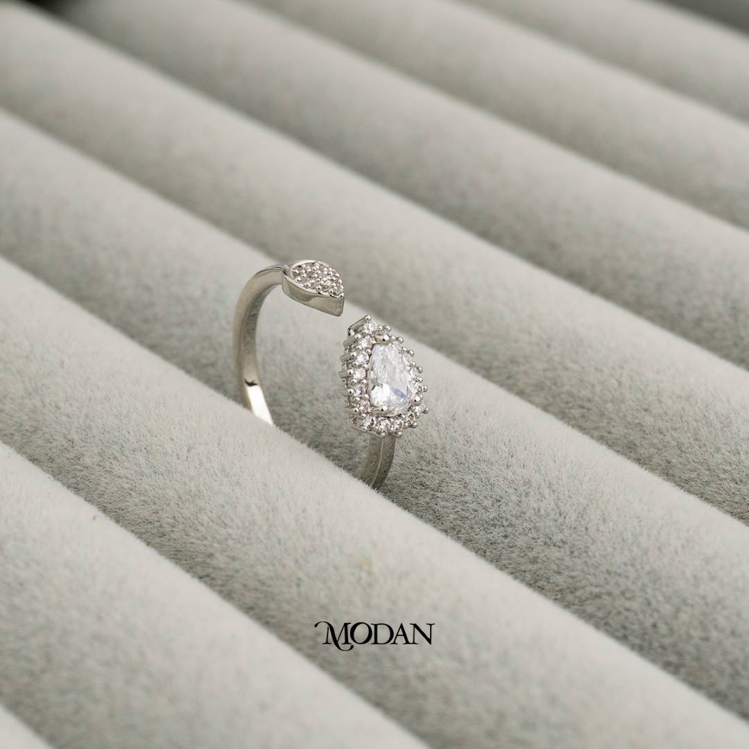 Minimalist Tear And Leaf Open Ring Cincin Air Mata & Daun Minimalis Hypoallergenic Gold Plated