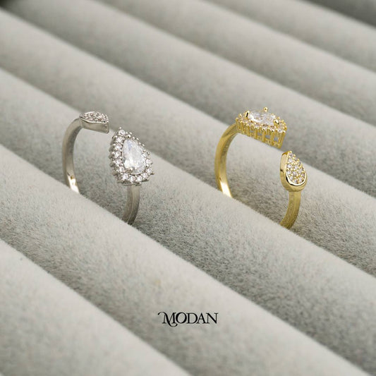 Minimalist Tear And Leaf Open Ring Cincin Air Mata & Daun Minimalis Hypoallergenic Gold Plated