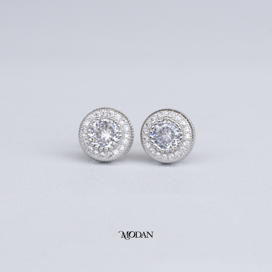 (10mm) Micro Pave Round Circle Stud Earrings Anting Tusuk Lingkaran Hypoallergenic Gold Plated