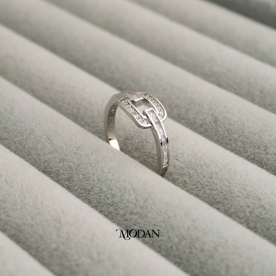 Geometric Chain Link Ring Cincin Rantai Geometris Hypoallergenic Gold Plated