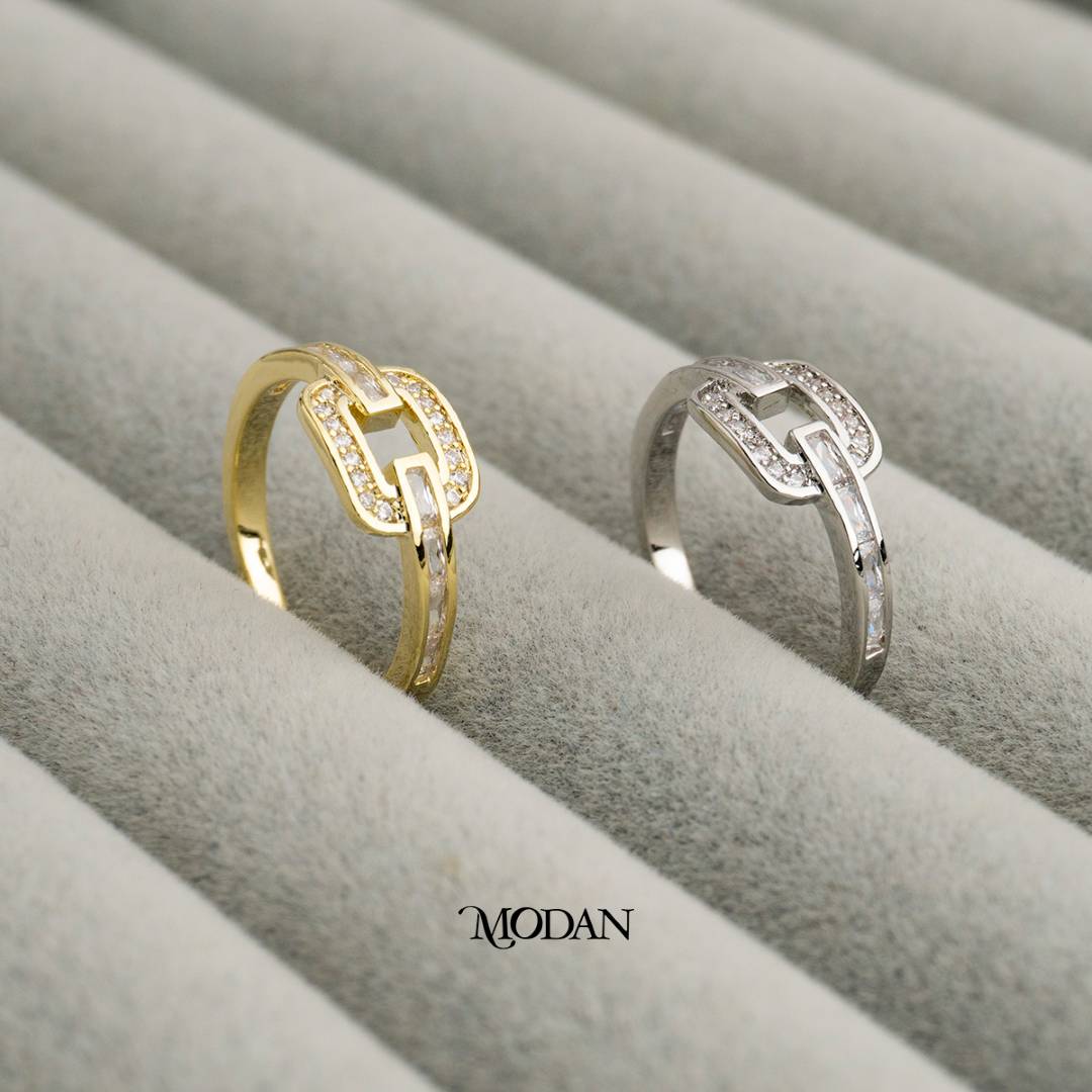 Geometric Chain Link Ring Cincin Rantai Geometris Hypoallergenic Gold Plated