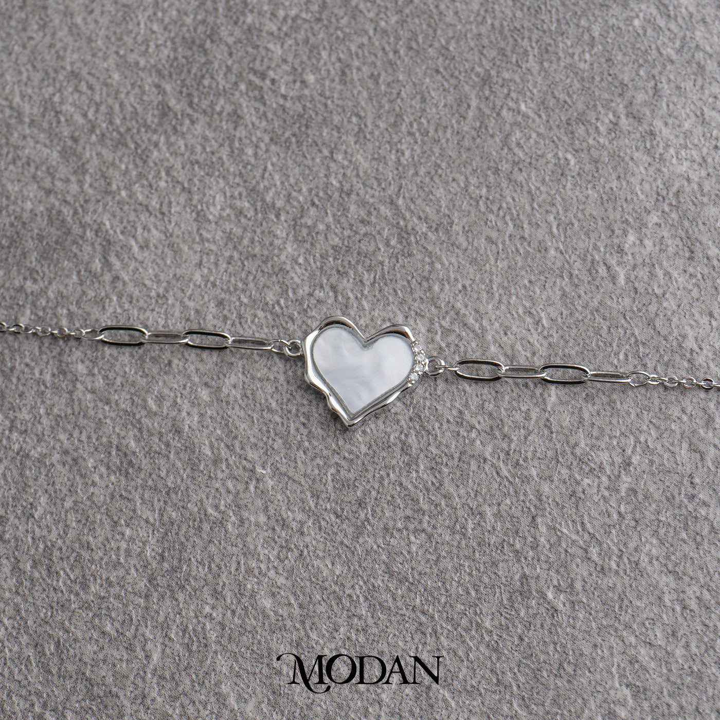 (16cm) Silver Mother of Pearl Heart Shaped Bracelet Gelang Hati Hypoallergenic Gold Filled