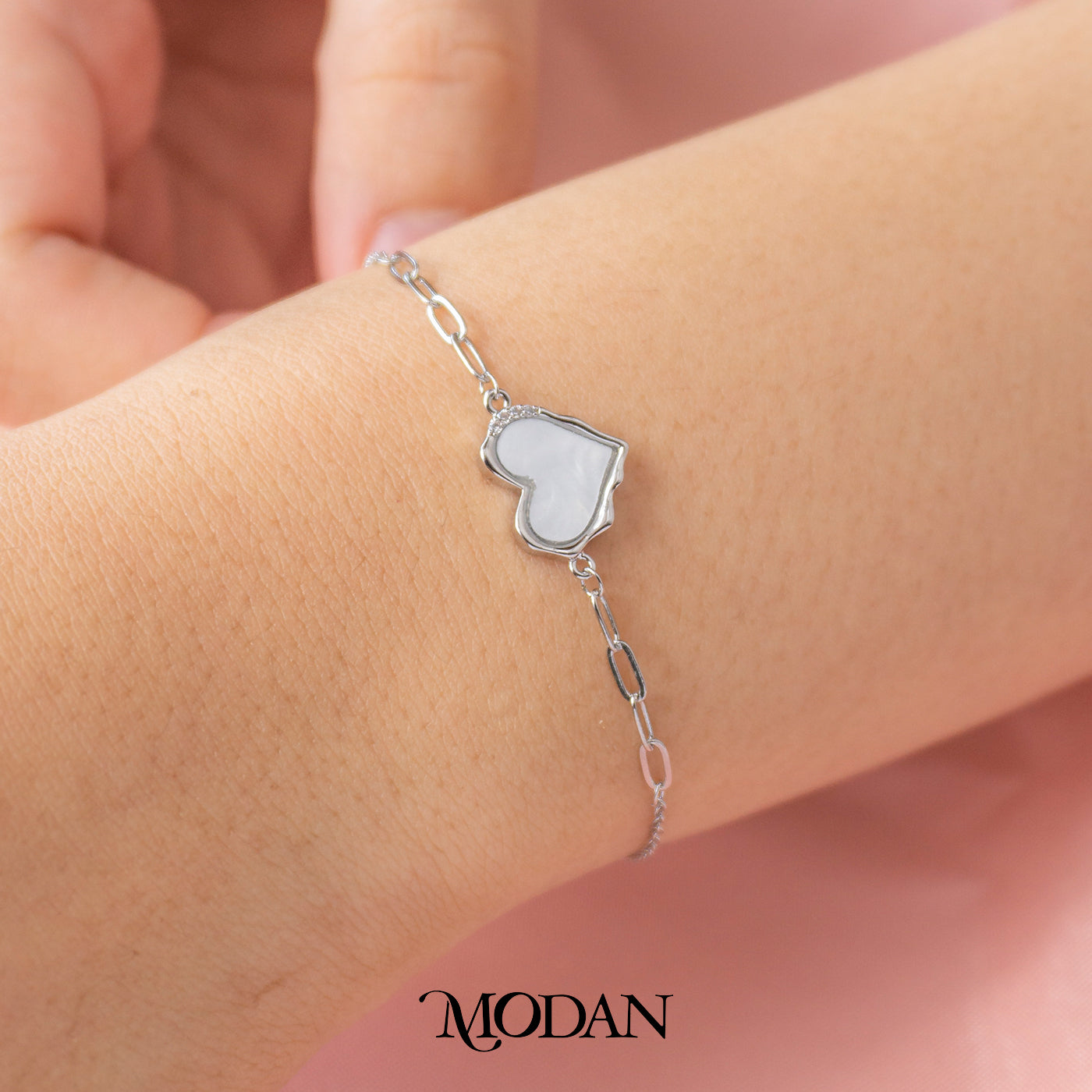 (16cm) Silver Mother of Pearl Heart Shaped Bracelet Gelang Hati Hypoallergenic Gold Filled
