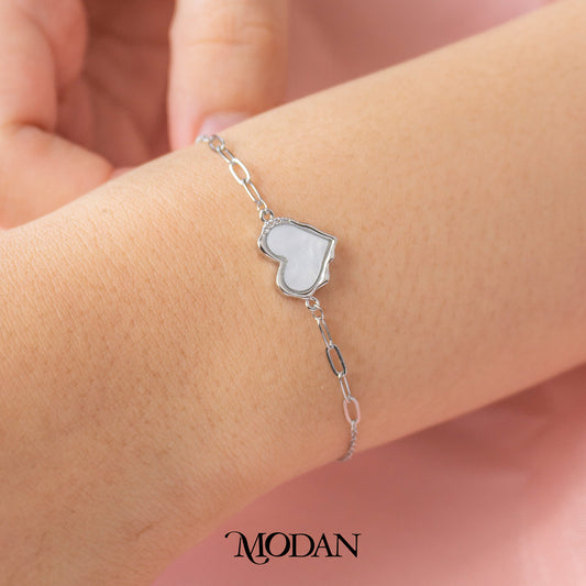 (16cm) Silver Mother of Pearl Heart Shaped Bracelet Gelang Hati Hypoallergenic Gold Filled