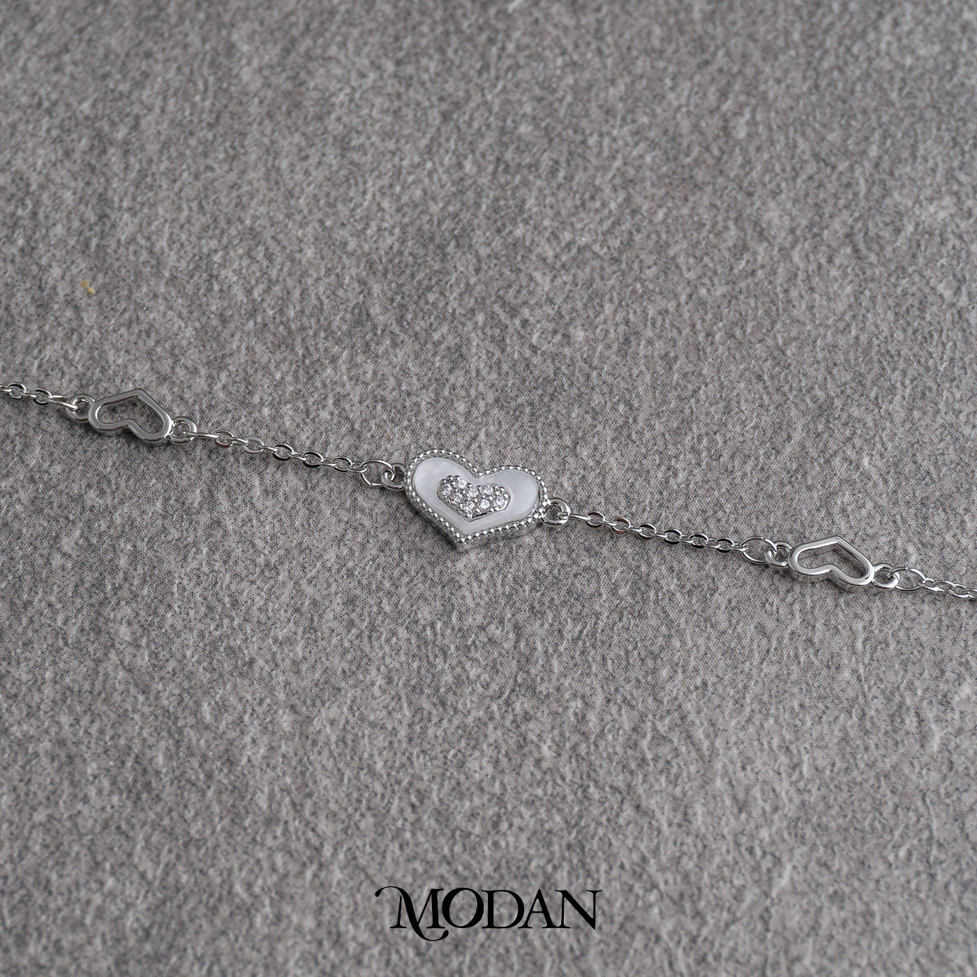 (16cm) Silver Micro Paved Mother of Pearl Heart Shaped Bracelet Gelang Hati Hypoallergenic Gold Filled