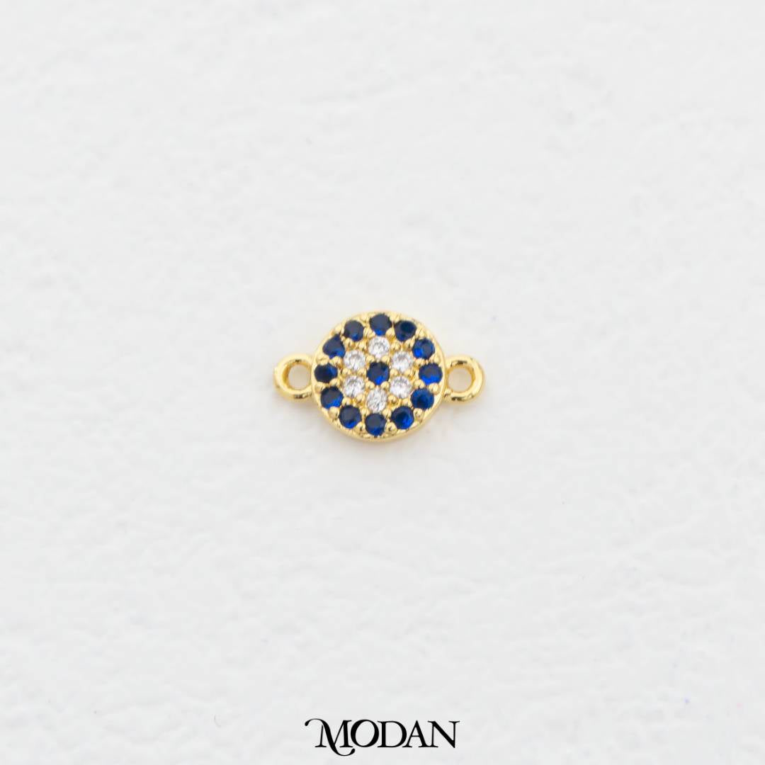 Mini Micro Paved Sapphire Blue Round DIY Connector Liontin Bulat Hypoallergenic Gold Filled