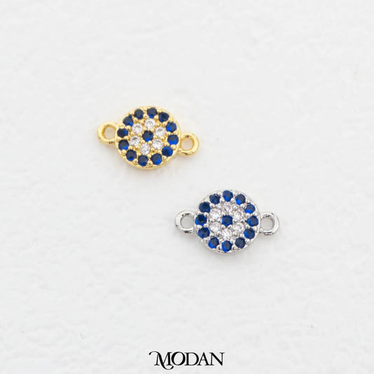 Mini Micro Paved Sapphire Blue Round DIY Connector Liontin Bulat Hypoallergenic Gold Filled
