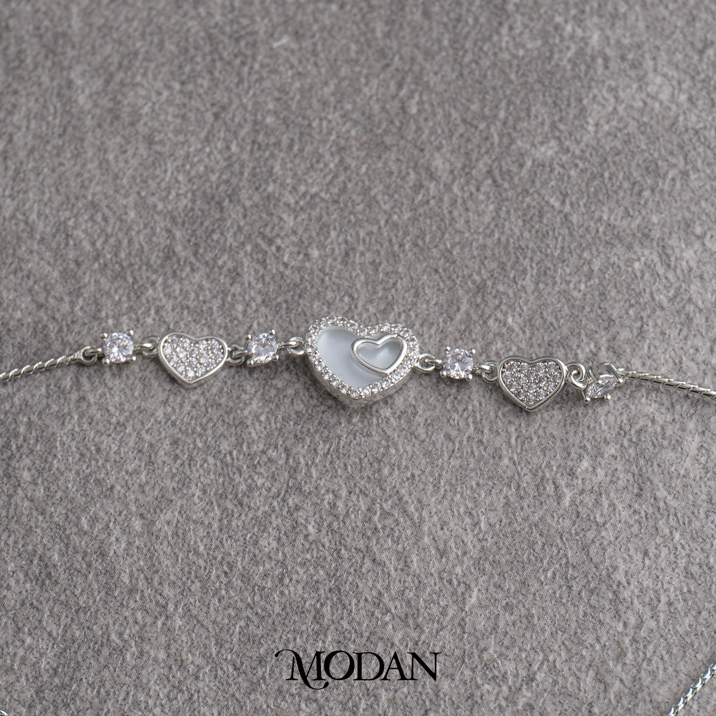Silver Micro Paved Mother of Pearl Heart Shaped Adjustable Bracelet Gelang Serut Hati Hypoallergenic Gold Filled