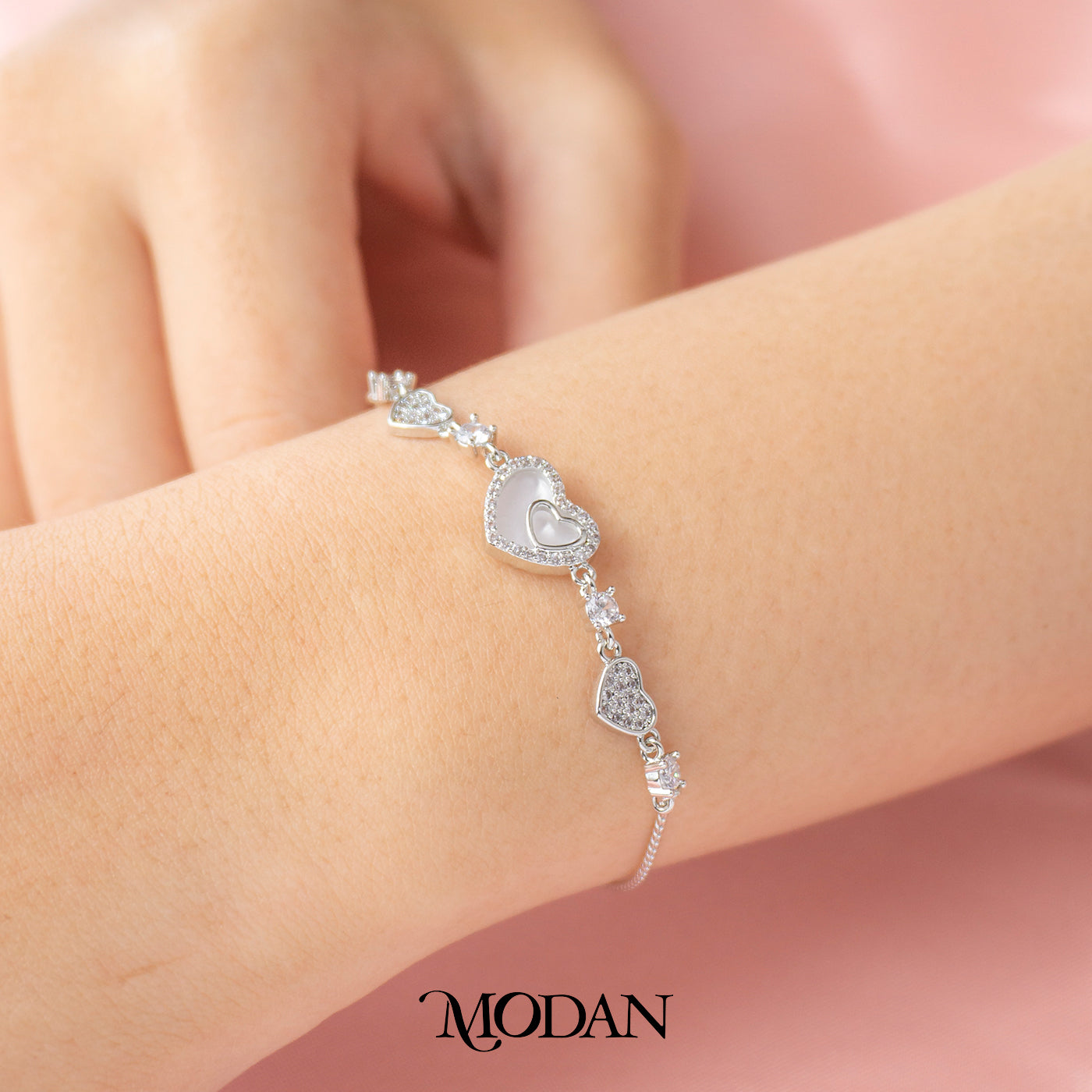 Silver Micro Paved Mother of Pearl Heart Shaped Adjustable Bracelet Gelang Serut Hati Hypoallergenic Gold Filled