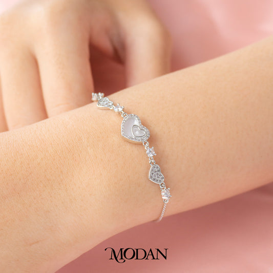 Silver Micro Paved Mother of Pearl Heart Shaped Adjustable Bracelet Gelang Serut Hati Hypoallergenic Gold Filled