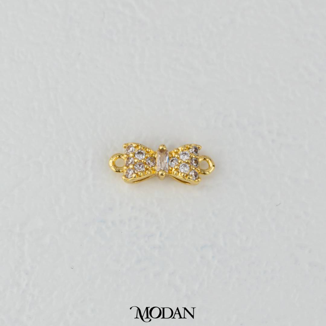 Mini Micro Paved Ribbon Bow DIY Connector Liontin Pita Hypoallergenic Gold Filled