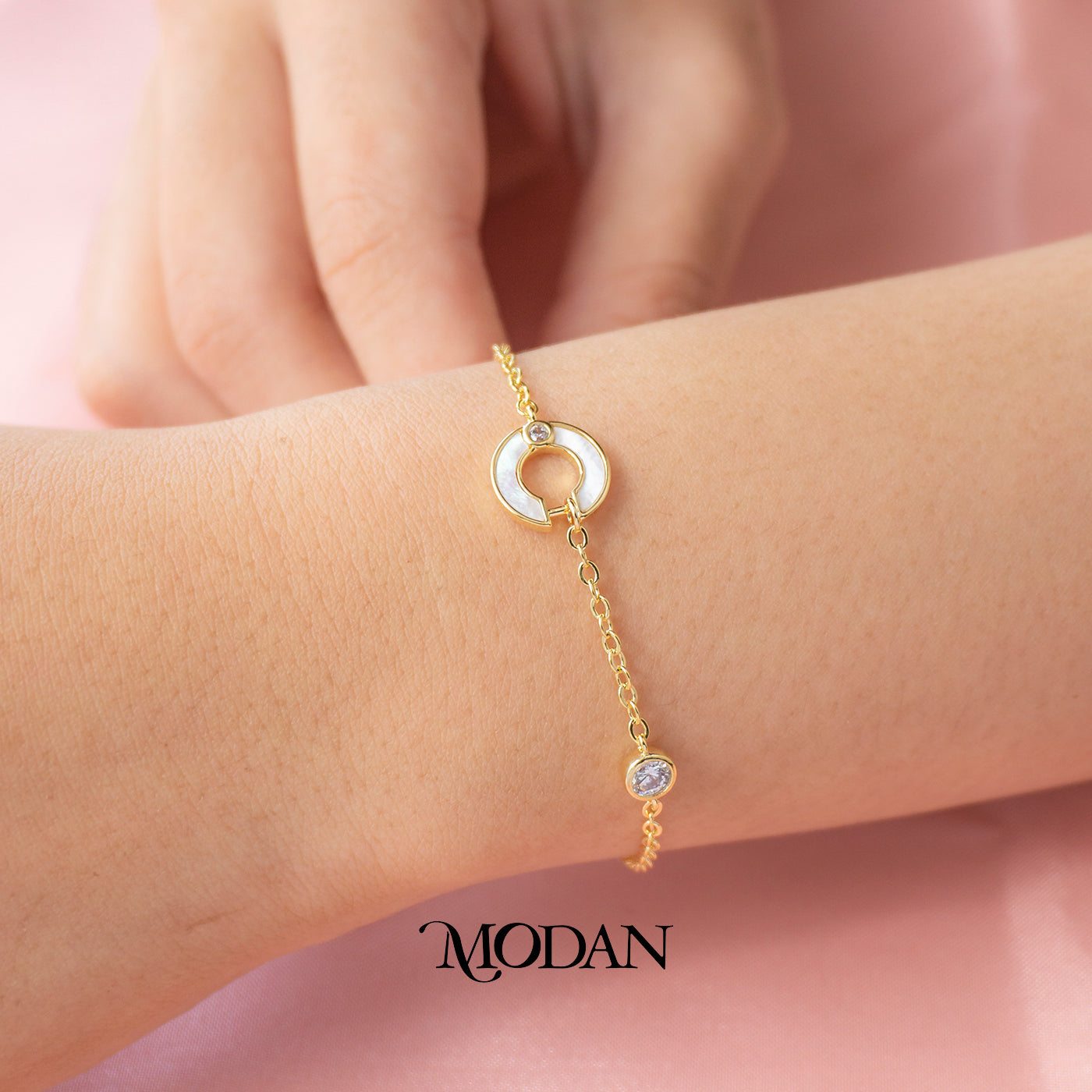 Letter C Shaped Mother of Pearl Bracelet Gelang Lengkung Hypoallergenic Gold Filled