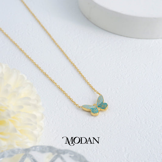 Necklace Fairy Butterfly in Blue Tosca Kalung Biru Aqua Kupu Kupu Stainless Steel Luxe Daily wear Hypoallergenic Stainless Steel