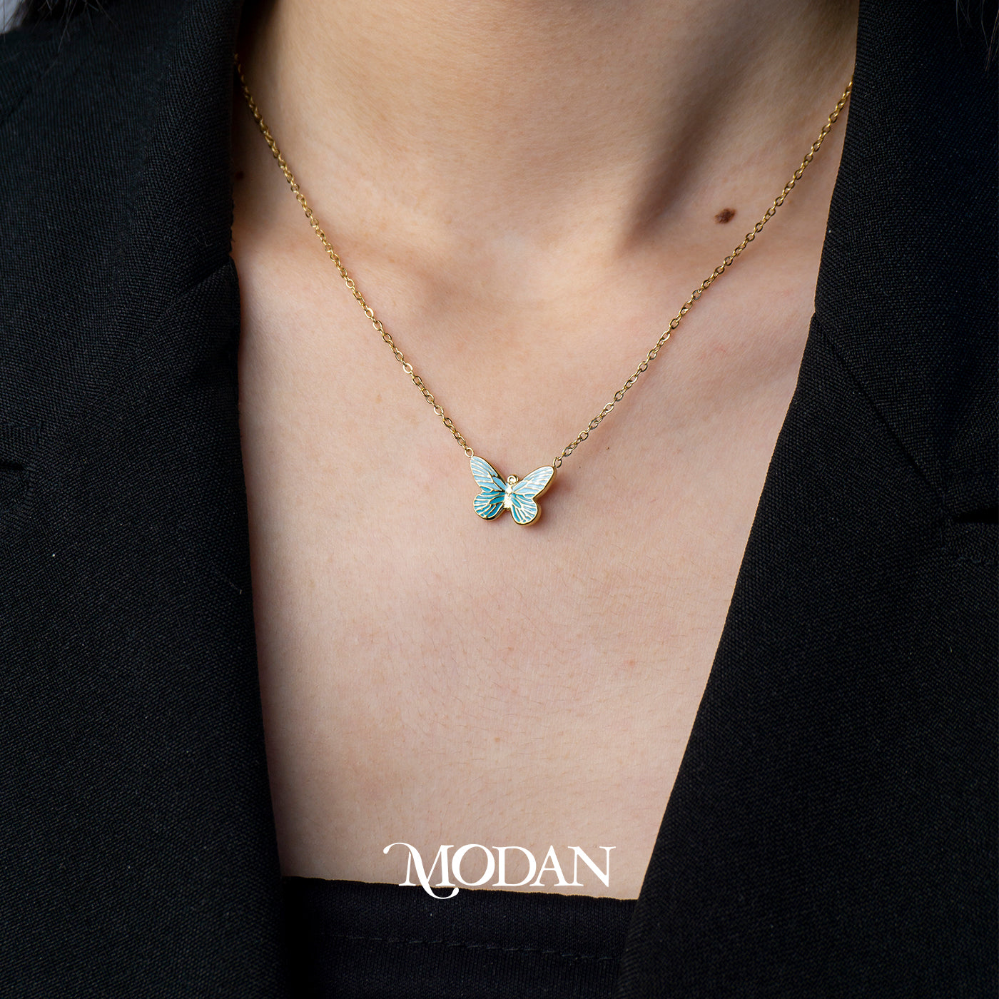 Necklace Fairy Butterfly in Blue Tosca Kalung Biru Aqua Kupu Kupu Stainless Steel Luxe Daily wear Hypoallergenic Stainless Steel