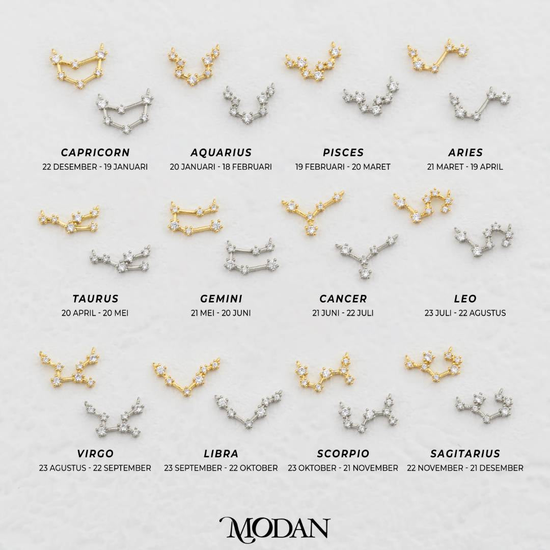 Mini Astrology Zodiac Star Sign DIY Connector Liontin Zodiak Rasi Bintang Hypoallergenic Gold Filled