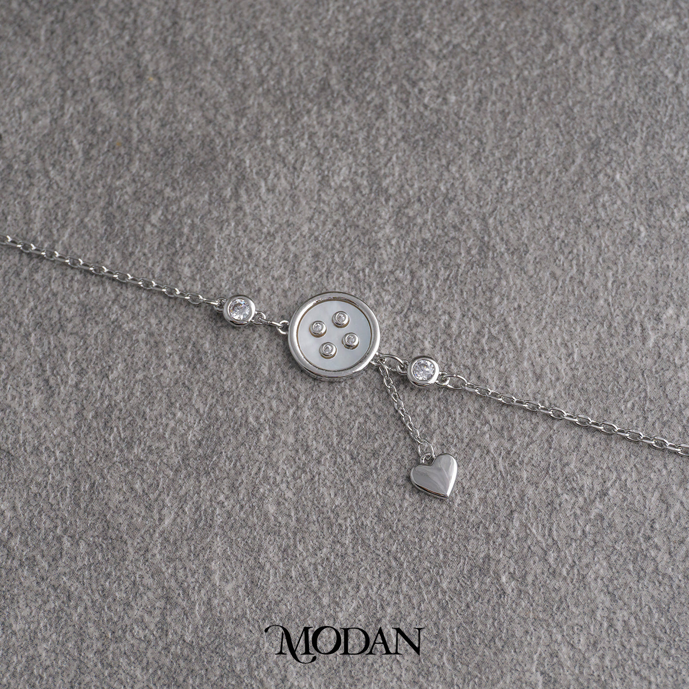 (16cm) Circle Mother of Pearl Dangle Heart Bracelet Gelang Rantai Bulat Hypoallergenic Gold Filled