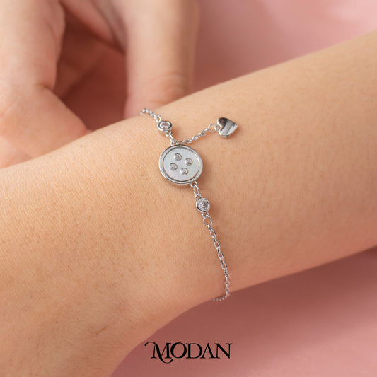 (16cm) Circle Mother of Pearl Dangle Heart Bracelet Gelang Rantai Bulat Hypoallergenic Gold Filled