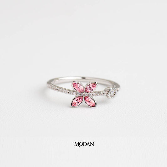 Romantic Blossom Pink Flower Ring Cincin Bunga Merah Muda Hypoallergenic Gold Plated